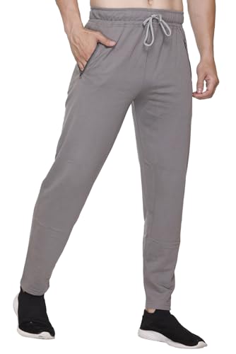 Image of Plus Size Cotton Loop Knit Lowers for Men with Zip Pocket, Night Pant, Sports Trouser, Gym n Lounge Wear Track Pant for Boys Grey 7XL