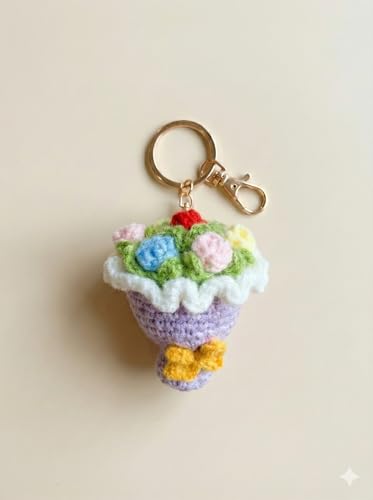 Image of Handmade Crochet Flower Keychain for Bags Keys Purse Backpack Cute Aesthetic Yarn Keyring Bag Charm Handmade Soft Thread Flower Keychain for Girls Women Kids Gifting and Daily Use