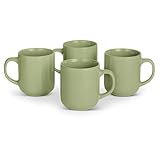 Amazon Basics Tazas de Café de Gres Esmaltado, Juego de 4 Piezas, 455ml, Aptas para Microondas y Lavavajillas, Oliva