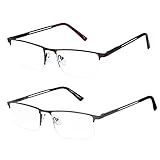2 Pack Blue Light Blocking Reading Glasses for Men, Computer Reading Glasses Metal Frame (Brown,Grey 1.5)