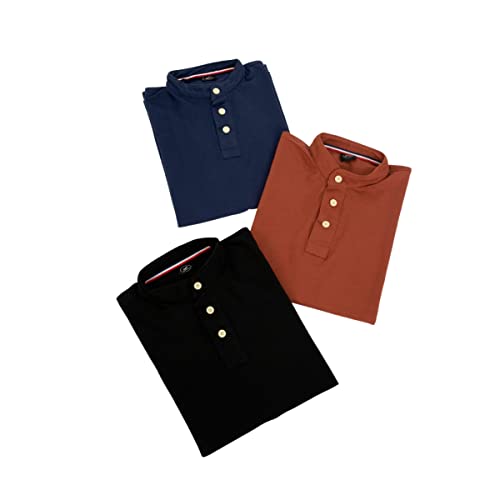Kit Com 3 Camisas Masculina Gola Padre Em Algodão Piquet (Preto/Azul Marinho/Telha, M)