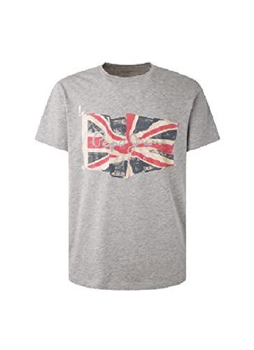 Pepe Jeans Flag Logo, T-Shirt Uomo, Grigio (Grey