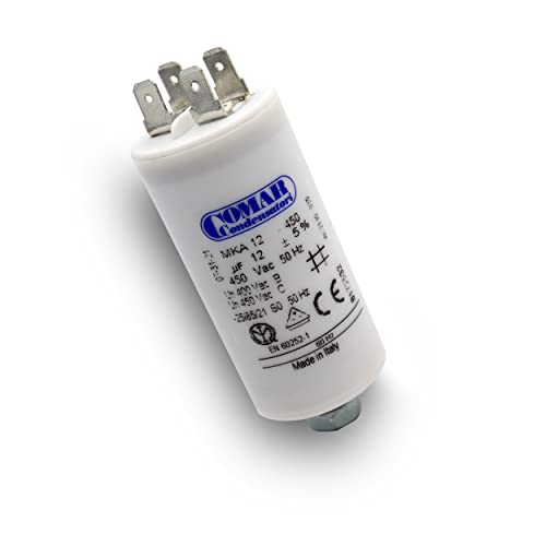 Condensateur à cosses 12 uF universel - Condensateur permanent pour appareils électriques - 450 V - Dimensions 35X70 vis M8 écrou et cosses - Adapté aux appareils ménagers - Fabrication européenne Cover