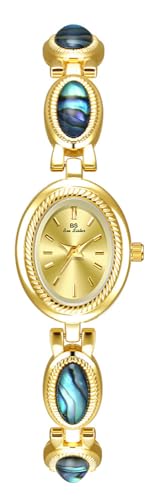 FANMIS Montre dorée pour femme avec petit bracelet vintage élégant en jade avec cadran ovale - Montre tendance à quartz étanche, X Or