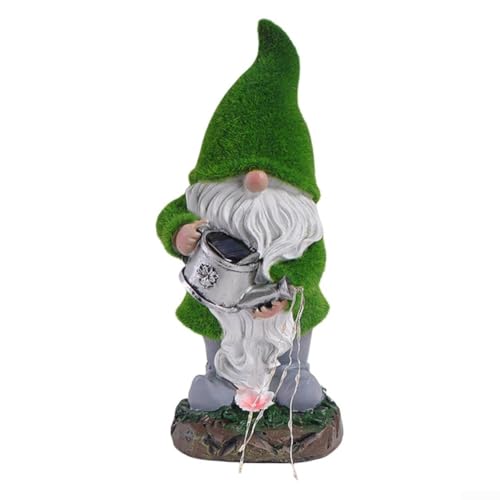 Incantevole gnomo da giardino con luce solare floccata per elfo per valorizzare gli spazi esterni (B)