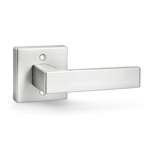 Probrico Brushed Nickel Half Dummy Levers, Square Non-Turning Door Knobs for Left or Right Handed Doors, Interior Inactive Door Handle for Closet or Pantry (1 Pack, Single Side, Exposed Screws)
