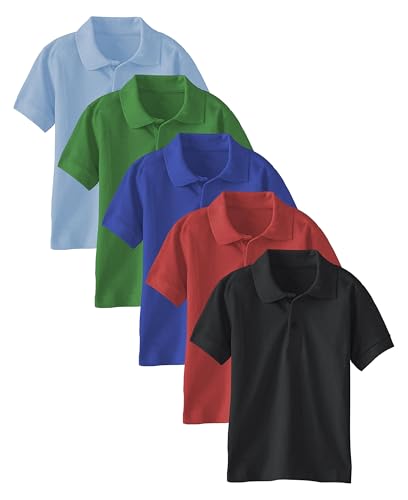 Andrew Scott Boys Multi Pack Short Sleeve Pique Polo Shirts | School Camp Uniform Cotton Shirts | 3 Pack & 5 Pack