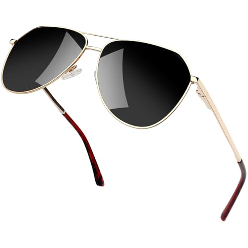 Image of Joopin Polarised Retro Aviation Sunglasses for Men Women UV400 Gold Black