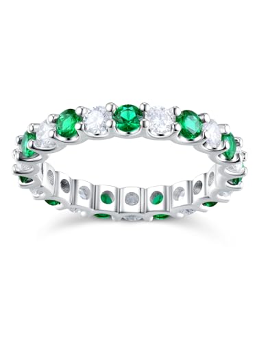 Emerald Band Rings for Women 925 Sterling Silver Stackable May