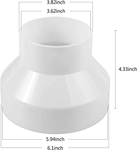 EVERMARKET Duct Reducer 6 to 4 inch Duct Adapter HAVC Pipe Connector for Inline Ventilation System (150mm to 100mm), White - Image 2