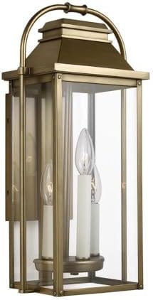 Feiss OL13200PDB Wellsworth - 3 Light Outdoor Small Wall Lantern-18.25 Inches Tall and 8.5 Inches Wide, Finish Color: Painted Distressed Brass