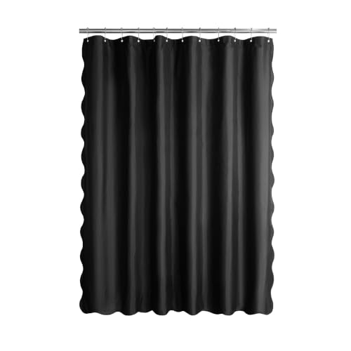 Image of N&Y HOME Fabric Shower Curtain or Liner Black with Black Scalloped Edge