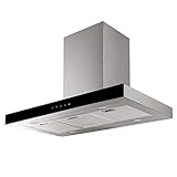 Respekta Dunstabzugshaube/Inselhaube 90 cm/Edelstahlgehäuse mit Glasschirm in Schwarz/Abluft - und Umluftfunktion / CH44099GISAM / A / 58–73 dB