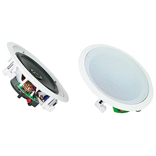 Rockville CC80T White Pair 8" 70V Commercial in-Ceiling Speakers, White, Aimable Tweeter, Paintable Grill, High-Fidelity Audio, for Restaurants and Bars