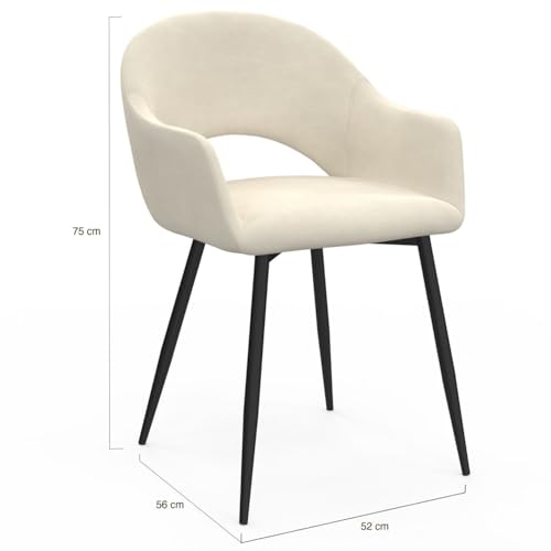 Lot de 2 chaises de salle à manger fauteuils de table CLARA en velours crème - vue 3