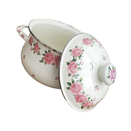 BESPORTBLE Olla Esmaltada para Cocina Doméstica Cazuela Gruesa y Resistente con Doble Asa Rosa Apta para Estofados y Sopas Fácil de Limpiar y Duradera
