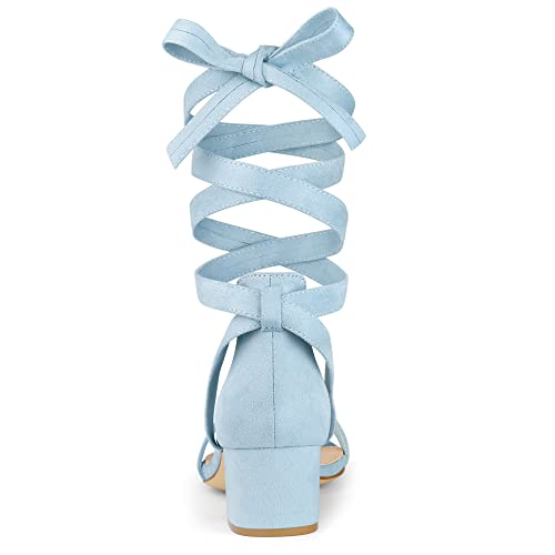 Allegra K Allegra K Women's Open Toe Block Heel Lace Up Sky Blue Sandals 6 m US