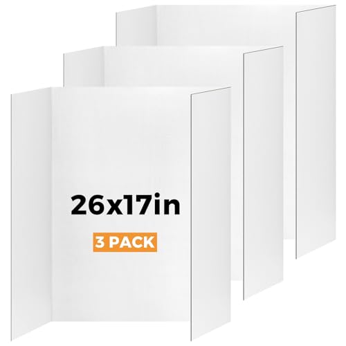 Image of 3 Pack Small Trifold Poster Board 26 inch x 17 inch White Corrugated Project Boards for Science Fairs, School Projects and Event Displays
