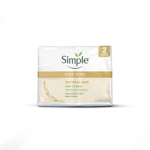 Simple Pure Soap Oatmeal Bar Twin Pack (2 x 100g) Fragrance Free Soap for Sensitive Skin Gentle Cleansing for Eczema & Rosacea Prone Skin