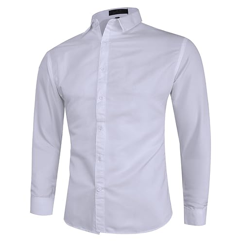 DTGPRO Men's Long Sleeve Shirts Leisure Regular Fit Non-Iron Business Shirt Wrinkle Free Formal Suit Shirt with Pocket Button Placket Collar A-White XXL