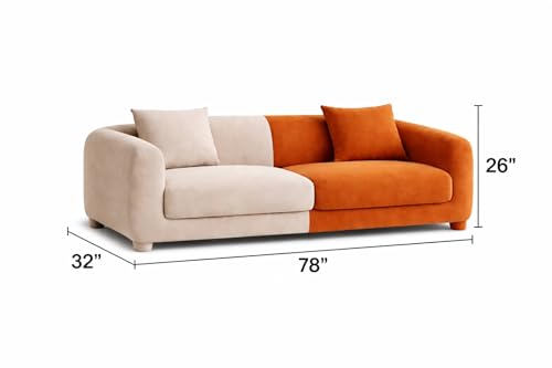 Image of Luxury Velvet Contemporary Sectional Sofa Set with Chaise Lounge & Cushions - Perfect for Living Room, Guest Room & Office (1, Beige&Orange)