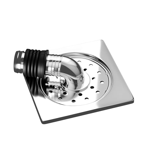 Image of SEABIRD 5-Inch Washing Machine Outlet Pipe Connector with Square Floor Drain Cover | SS Grating, ABS Elbow & Rubber Seal | Leak-Proof, Rust Resistant & Anti-Overflow for Bathroom & Laundry