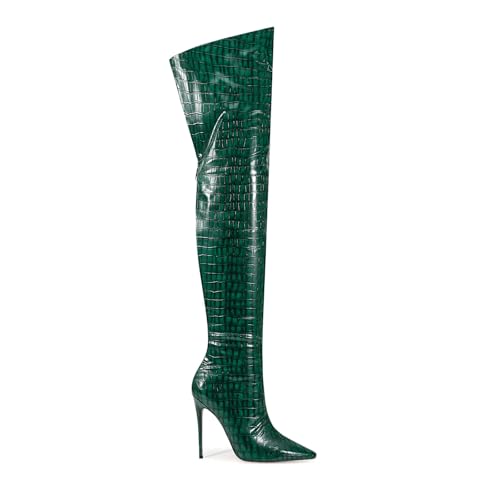 Image of Thigh high boots for women striped Back zipper Burgundy Zebra Print Over the knee Sexy gold white pointed toe Cow Print leopard Magenta stiletto heel
