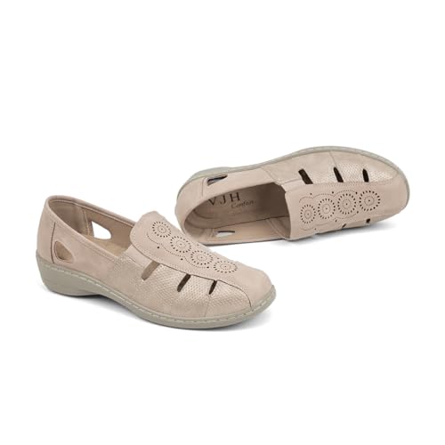 Image of VJH confort Women's Flat Shoes, Slip-on Round Toe Light Weight Comfort Casual Walking Shoes