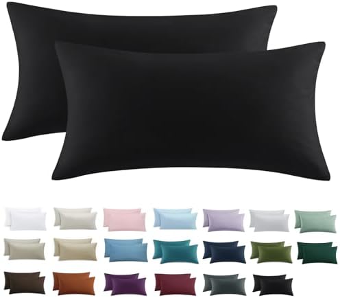 Tifschlaf Kissenbezug 40 x 80 2er Set - Kopfkissenbezug 40x80 Schwarz mit Reißverschluss aus Mikrofaser Weich, 40x80cm Pillow Case