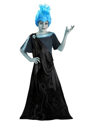 Child Hades Costume | Disney Hercules Hades Kids Black Toga and Blue Fiery Haired Greek God of the Underworld Large