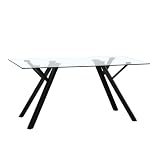 LOLAhome Mesa de Comedor Rectangular Elsa para 8 Personas de 160x90 cm. Estilo Sofisticado con Tablero de Cristal Templado y Base de Metal Negro. Fácil de Limpiar.
