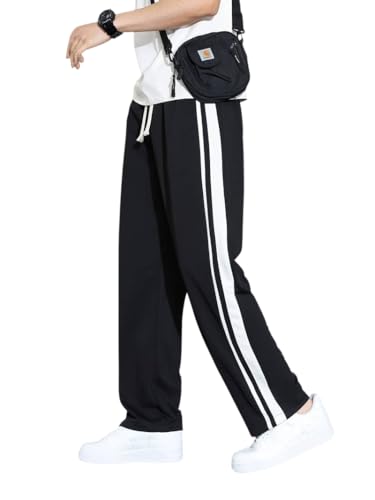 Image of Men's Casual Black and White Striped Track Pant