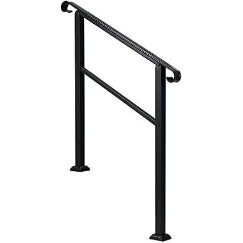 JOMEED UP040 1, 2, or 3 Step Wrought Iron Transitional Entrance Handrail with Hardware for Outdoor Spaces, Walkways, Patios, and More, Black Cover