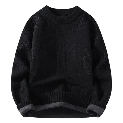 Men Winter Hole Knit Sweater O-Neck Solid Color Casual Knitted Pullovers Sweater
