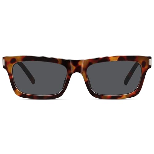 LOOMAKA Rectangle Sunglasses for Women Men, Trendy Chunky Retro 90s Square Shades with Silver Rivet Accents, Thick Wide Frame Y2K Designer Style UV400 Protection