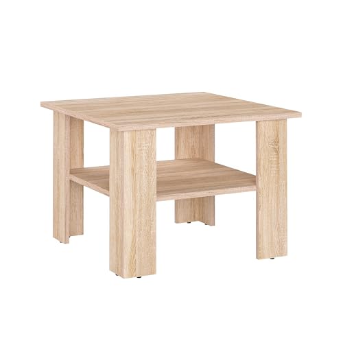 KOMTO Couchtisch Sonoma Eiche Vienna - Wohnzimmertisch Modern Couchtisch Holz Beistelltisch 60x60 Coffee Table Wohnzimmertisch Sofatisch Stubentisch