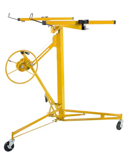 11 ft Drywall Lift Jack 150LB, 3.5–11FT Telescoping Panel Hoist with 60° Tilt & 360° Rotation, Heavy-Duty Carbon Steel Sheetrock Lifter, Locking Casters for Ceiling & Wall Installation