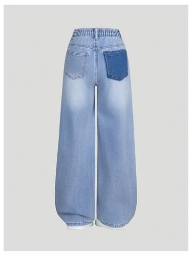SHENHE Girl's Wide Leg Jeans High Waisted Color Block Loose Jeans Denim Pants2