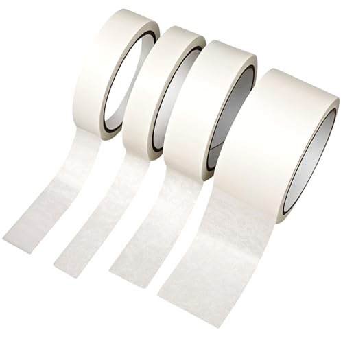 Image of 4 Pack White Masking Tape,Easy to Write Artist Washi Tape Tears Off Without Leaving a Trace for Watercolour Paper Drawing Art Paints Tattoos 0.8 inch 1.2 inch 1.6 inch 2 inch x 55yds 220 Yard in Total