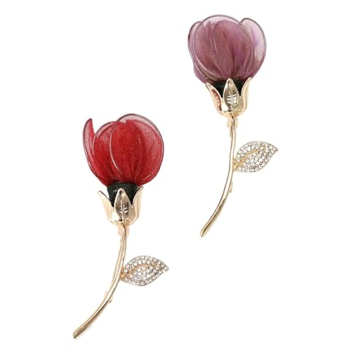 Épingles de col pour dames en forme de bouton rose : lot de 2 broches élégantes