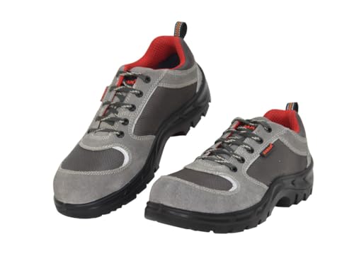 Image of KARAM FS114 Grey Suede Leather Safety Shoes for Men Lightweight | Single Density | Steel Toe Cap | Oil & Heat Resistant, Antistatic, Antislip | Size-07