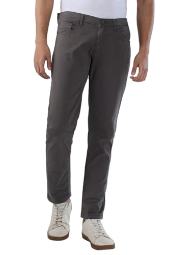 Image of Spykar Men Olive Green Cotton Slim Fit Ankle Length Mid Rise Trousers