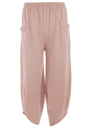 TEXTURE Ladies Women Italian Plain Elasticated Waist 2 Pocket Cocoon Jersey Joggers Trouser One Size (UK, Alpha, One Size, Regular, Regular, Light Pink)