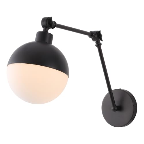 Image of JONATHAN Y Alba 7 inch Oil Rubbed Bronze 1-Light Iron Swing Arm Sconce, Mid-Century Industrial Adjustable Wall Lamp with Frosted Glass Globe Shade for Bedroom, LED Bulb Included JYL9931B