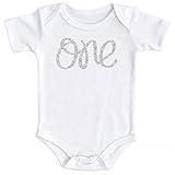 Olive Loves Apple 1st Birthday Onesie Girl Glitter Onesie Silver 1st Birthday Onesie for Baby Girls