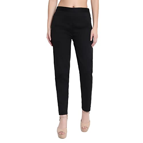 Image of BLUE STAR SHARK Stretchable Cotton Lycra Cigarette Pants | Versatile and Stylish Women's Pants | Comfortable Slim Jeggings | Ankle Length Straight Trousers for Office, Formal, Casual Wear