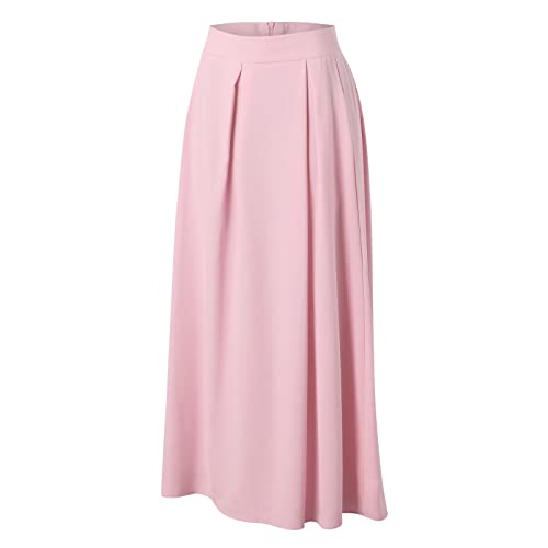 Women Large Swing Solid Color Summer Long Skirt Pockets High Waist Half Comfy Skirt Simple Casual Pleated Maxi Skirts #TOP3