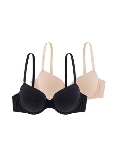 Dorina Set aus 2 niedrig gepolsterten Halb-BHS,Schwarz/Beige,80A