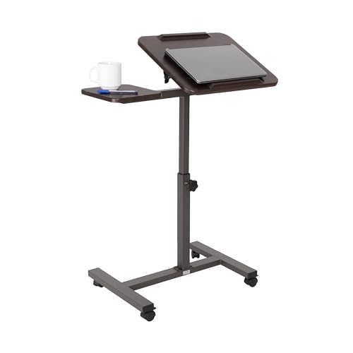 Seville Classics WEB662 Airlift Height Adjustable Mobile Rolling Laptop Cart Computer Workstation Desk Home, Office, Classroom, Hospital, W/Wheels, Tilt W/Side Table cover