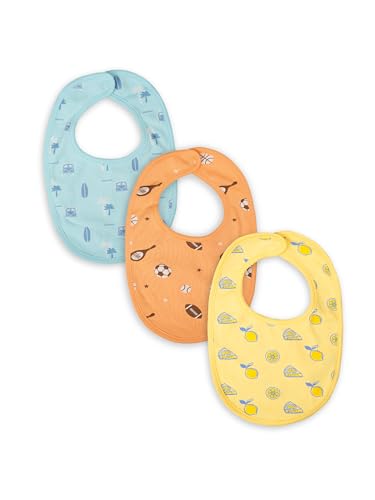 Image of Kidbea Organic Cotton Baby Bib, Adjustable Snap Closure Soft Absorbent Feeding Bibs Apron for Newborns & Infants Child With Cute Prints | Reusable Baby Essential